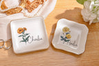 Personalized Birth Flower Ring Dish, Watercolor Flower Engagement Trinket Dish, Birth Flower Jewelry Dish, Bridesmaid Gift, Christmas Gifts