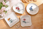 Personalized Birth Flower Ring Dish, Watercolor Flower Engagement Trinket Dish, Birth Flower Jewelry Dish, Bridesmaid Gift, Christmas Gifts