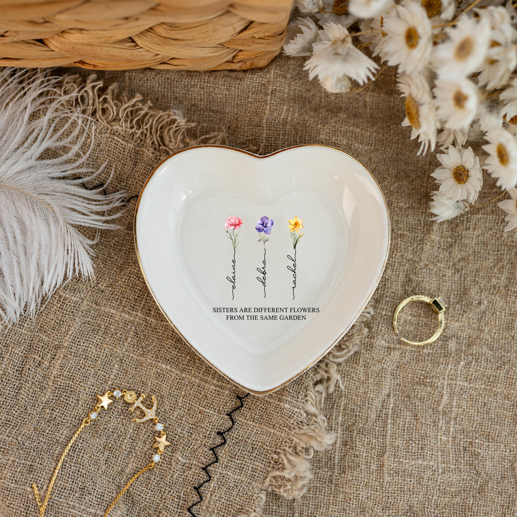 Sisters are Different Flowers from the Same Garden, Personalized Ring Dish for Sister, Besties Flower Ring Holder, Friendship Jewelry Dish