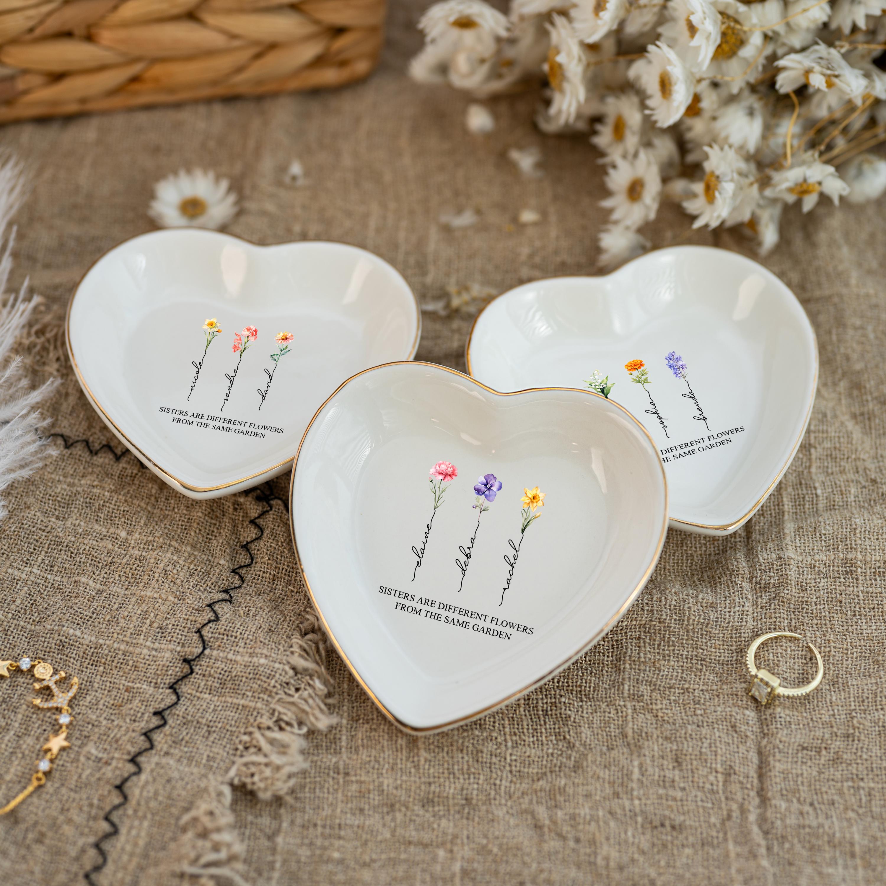 Sisters are Different Flowers from the Same Garden, Personalized Ring Dish for Sister, Besties Flower Ring Holder, Friendship Jewelry Dish