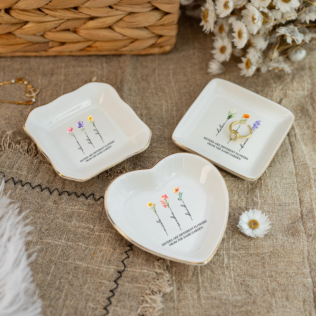 Sisters are Different Flowers from the Same Garden, Personalized Ring Dish for Sister, Besties Flower Ring Holder, Friendship Jewelry Dish