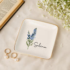 Personalized Birth Flower Jewelry Dish,Floral Name Trinket Dish,Wedding Bridesmaid Ring Dish,Jewelry Dish for Women,Christmas Gift for Her