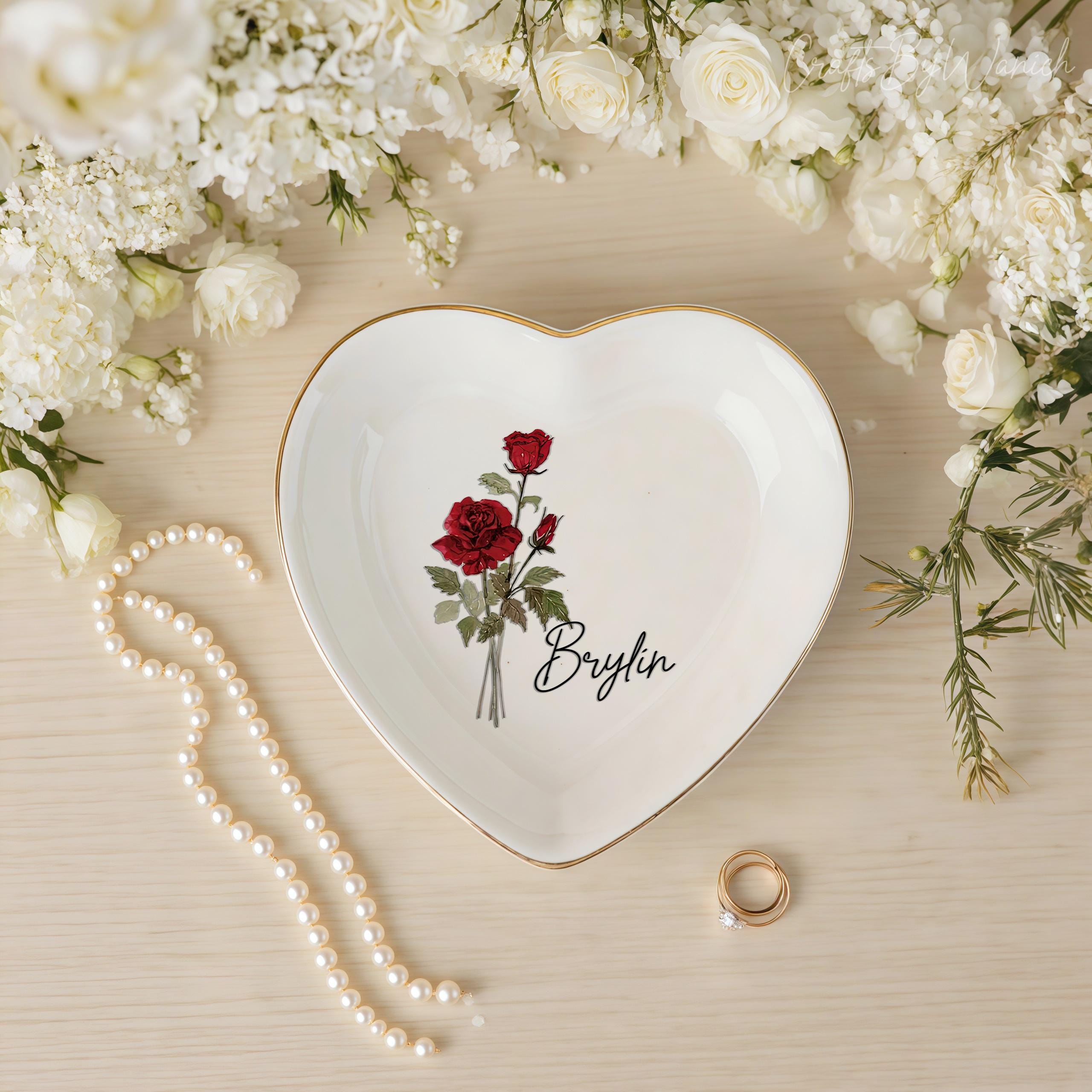 Personalised Birth Flower Trinket Dish, Custom Watercolor Flower Ring Dish, Birthday Jewelry Dish, Wedding Bridesmaid Gift, Christmas Gifts