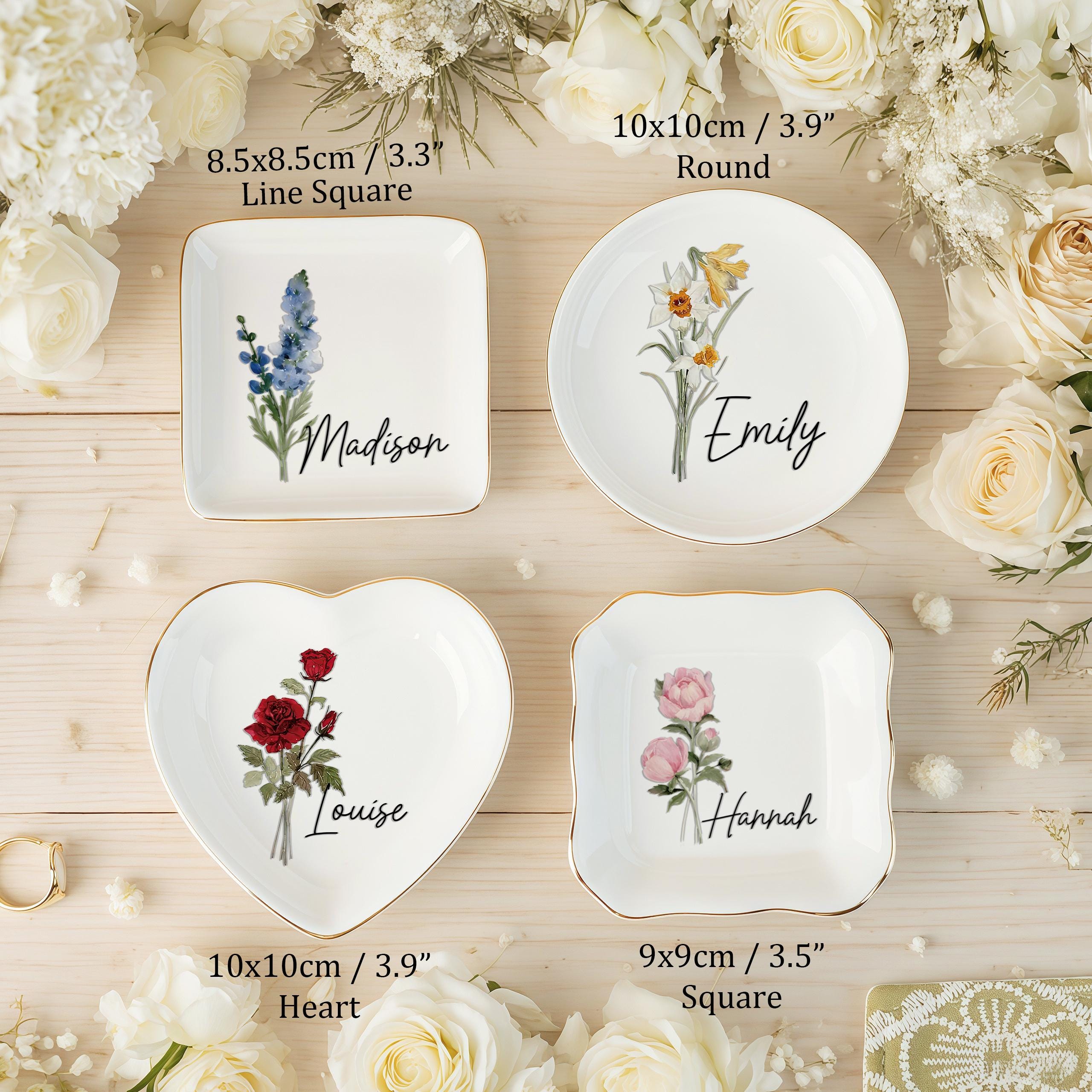 Personalised Birth Flower Trinket Dish, Custom Watercolor Flower Ring Dish, Birthday Jewelry Dish, Wedding Bridesmaid Gift, Christmas Gifts