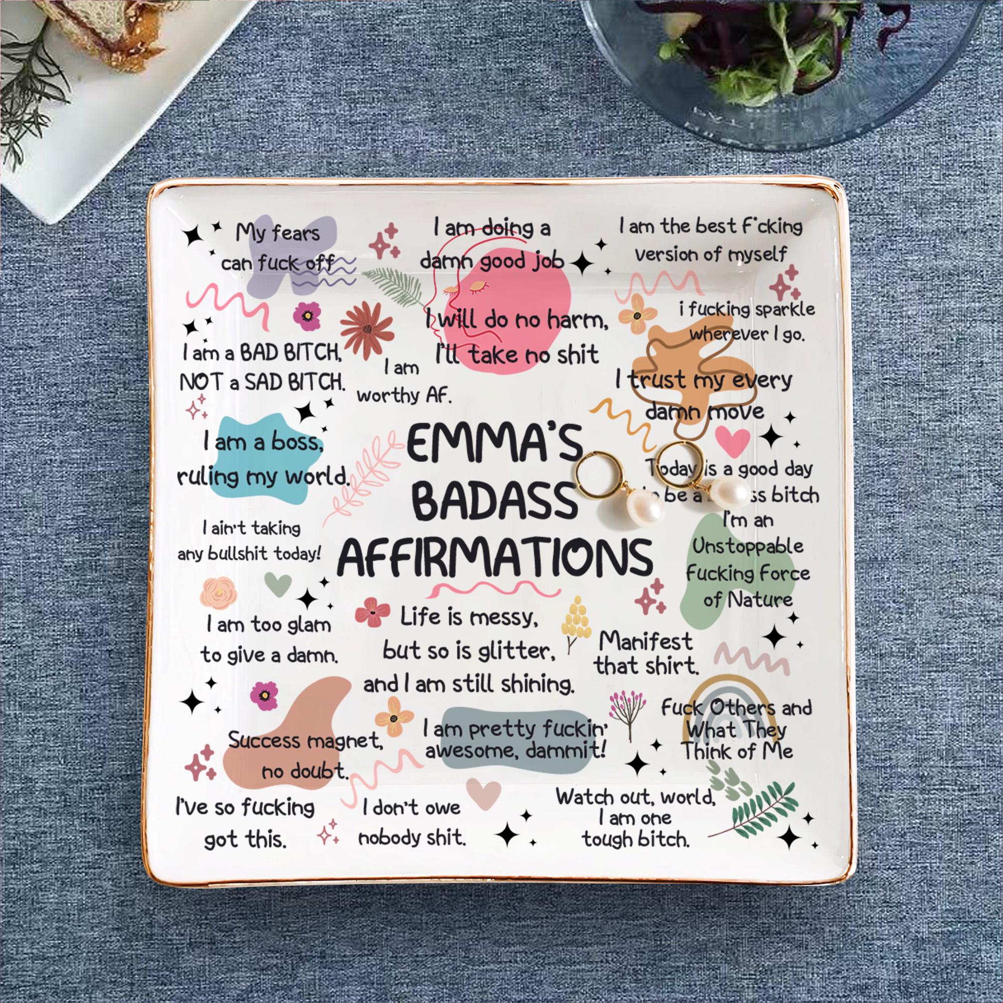 Personalized Ceramic Jewelry Dish: Swear Affirmations, Funny Gift