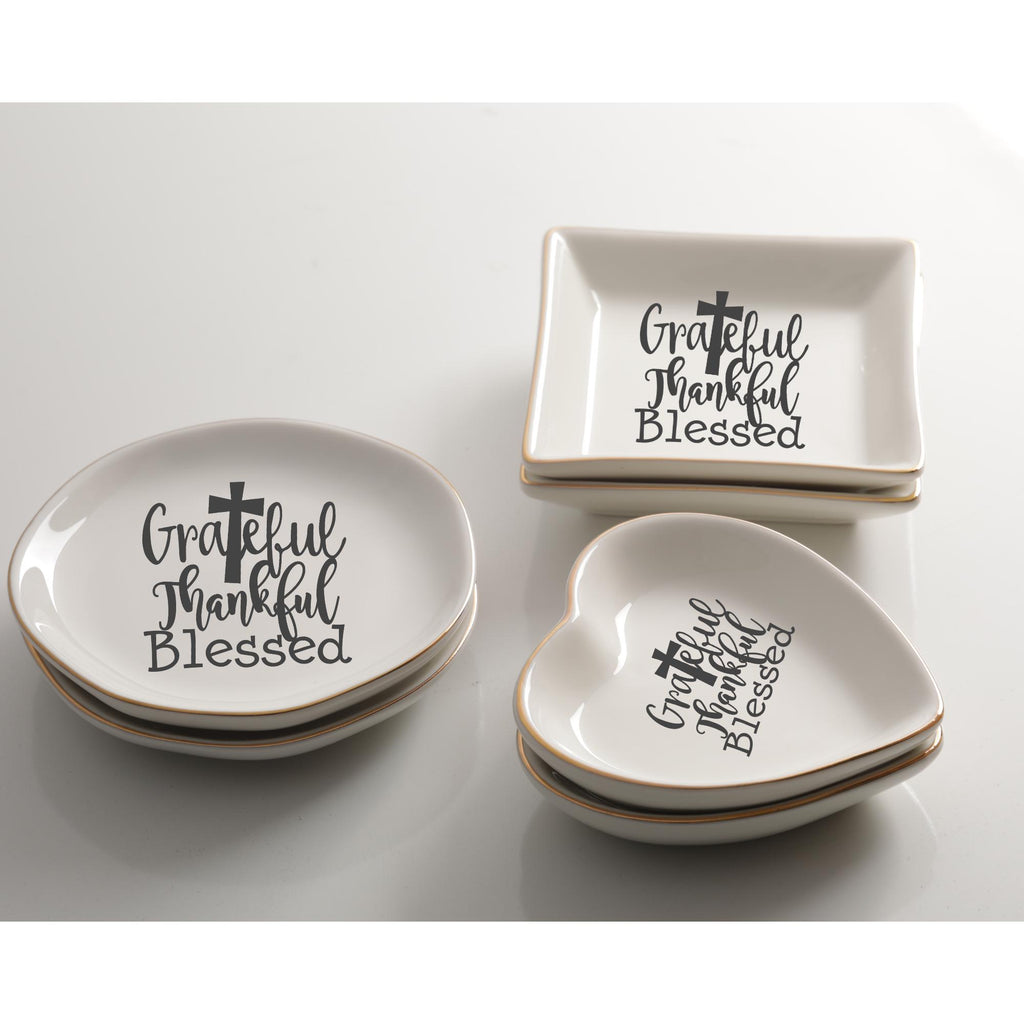 Grateful Thankful Blessed Ring Dish, Christian Trinket Dish Set, Jewelry Holder for Rings Earrings Faith Gift