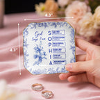 God Says I Am Name Letter In Bible Toile De Jouy Style, Personalized Christian Jewelry Dish: Toile De Jouy Ceramic Ring Holder