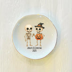 Personalized Skeleton Couple Ring Dish: Custom Ceramic Halloween Jewelry Holder