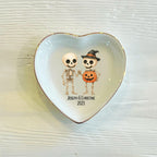 Personalized Skeleton Couple Ring Dish: Custom Ceramic Halloween Jewelry Holder