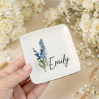 Personalised Birth Flower Trinket Dish, Custom Watercolor Flower Ring Dish, Birthday Jewelry Dish, Wedding Bridesmaid Gift, Christmas Gifts