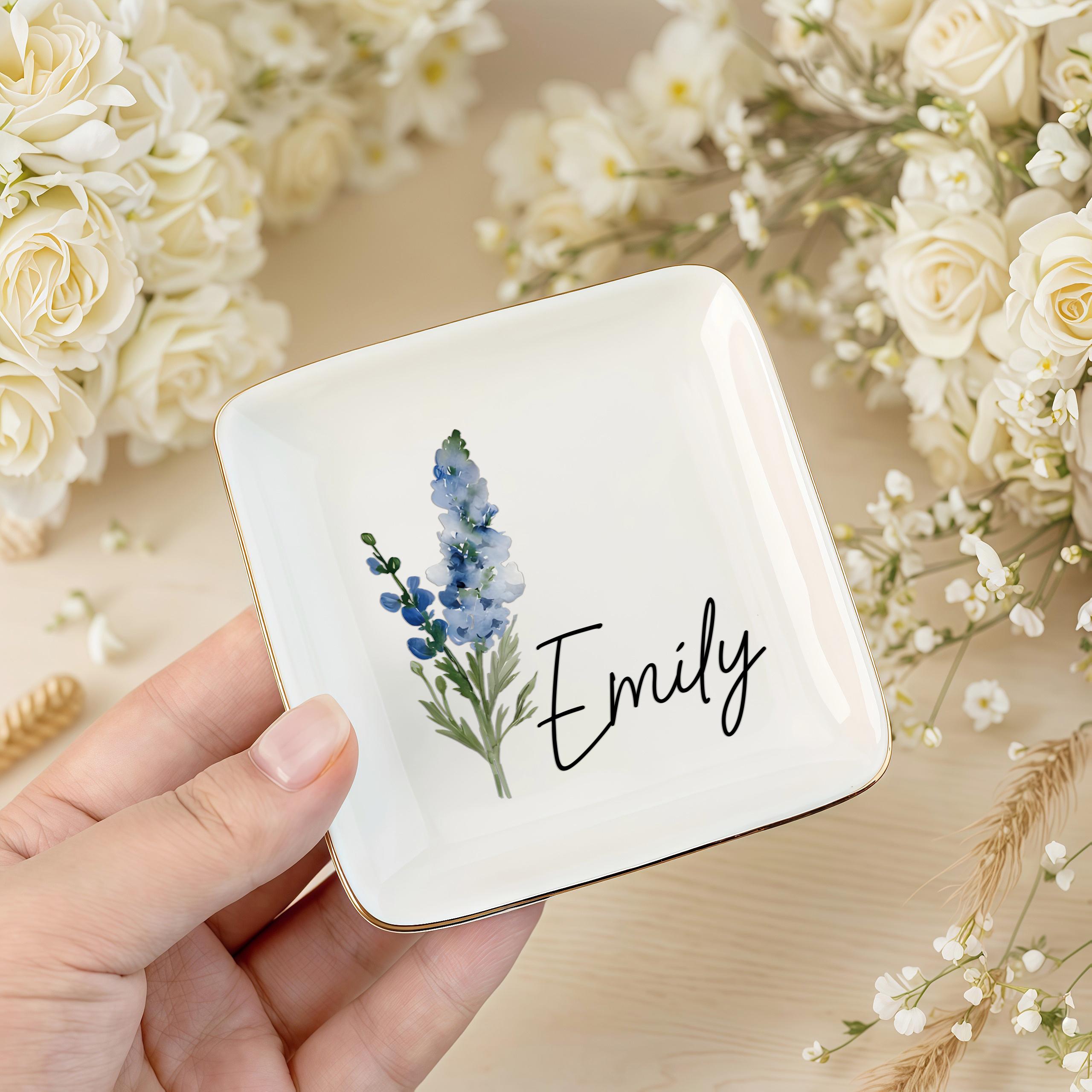 Personalised Birth Flower Trinket Dish, Custom Watercolor Flower Ring Dish, Birthday Jewelry Dish, Wedding Bridesmaid Gift, Christmas Gifts