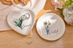 Personalized Birth Flower Ring Dish, Watercolor Flower Engagement Trinket Dish, Birth Flower Jewelry Dish, Bridesmaid Gift, Christmas Gifts