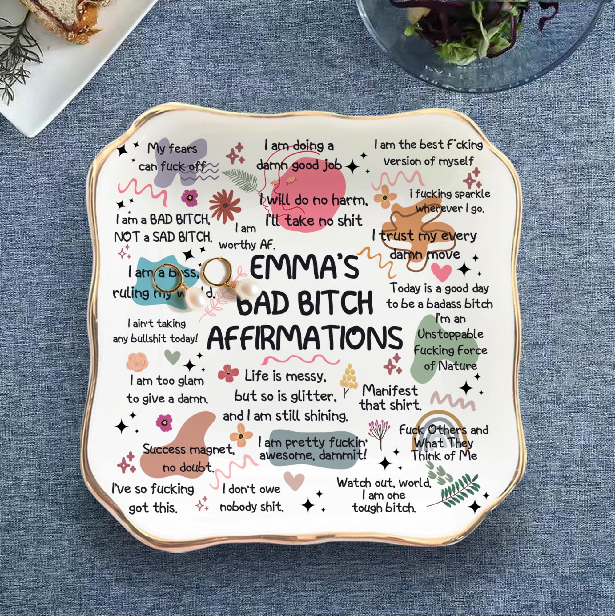 Personalized Ceramic Jewelry Dish: Swear Affirmations, Funny Gift