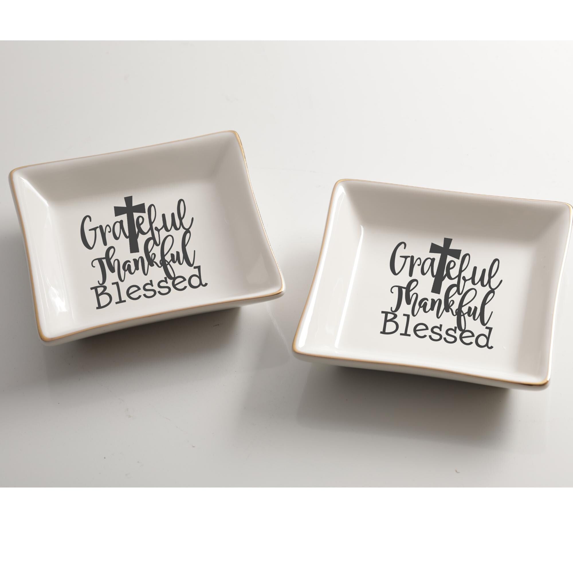 Grateful Thankful Blessed Ring Dish, Christian Trinket Dish Set, Jewelry Holder for Rings Earrings Faith Gift