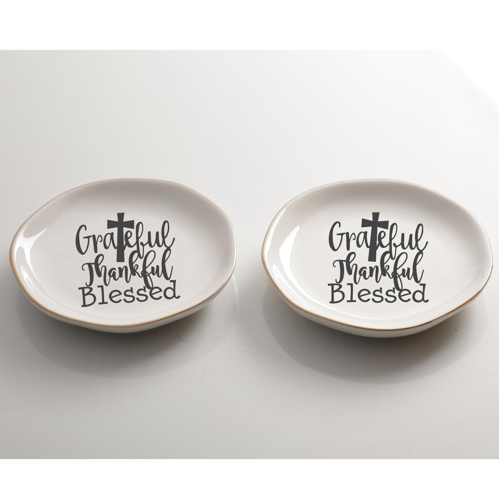Grateful Thankful Blessed Ring Dish, Christian Trinket Dish Set, Jewelry Holder for Rings Earrings Faith Gift
