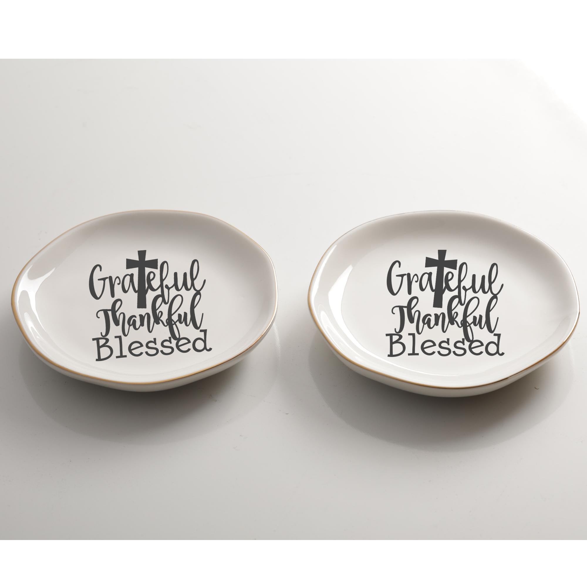 Grateful Thankful Blessed Ring Dish, Christian Trinket Dish Set, Jewelry Holder for Rings Earrings Faith Gift