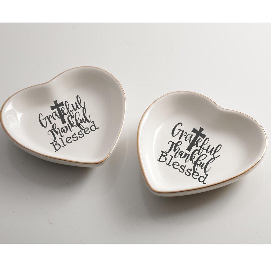 Grateful Thankful Blessed Ring Dish, Christian Trinket Dish Set, Jewelry Holder for Rings Earrings Faith Gift