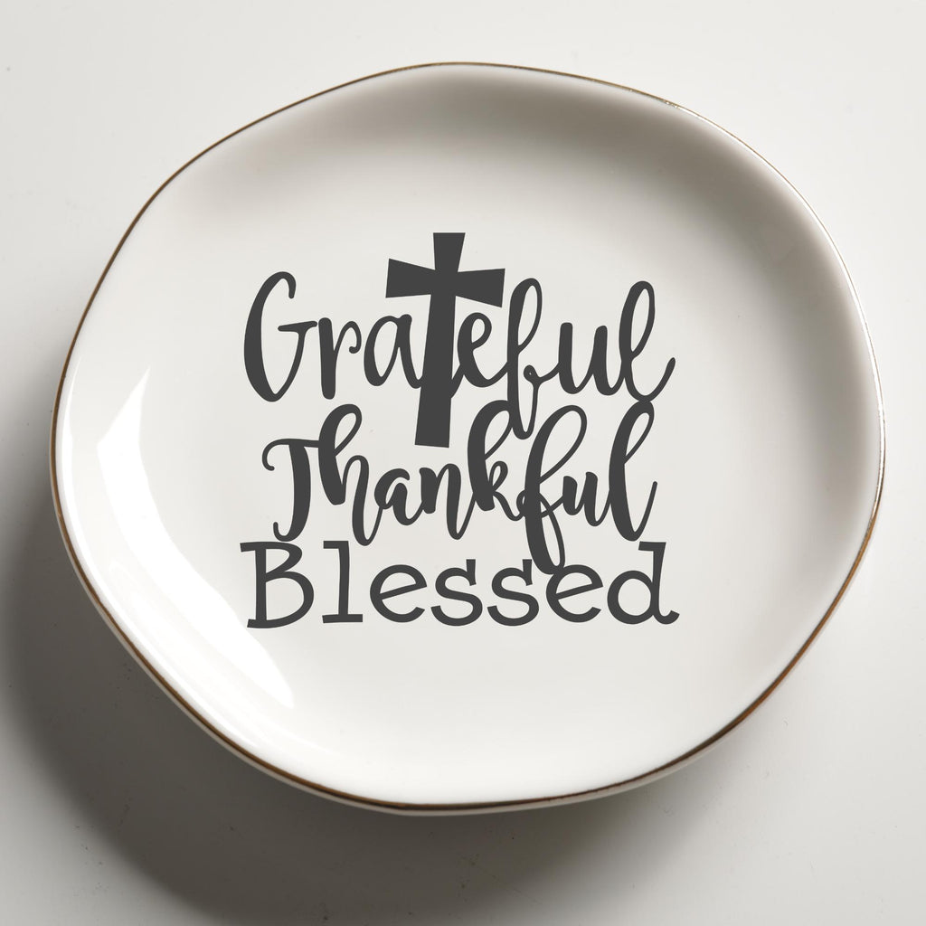 Grateful Thankful Blessed Ring Dish, Christian Trinket Dish Set, Jewelry Holder for Rings Earrings Faith Gift