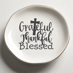 Grateful Thankful Blessed Ring Dish, Christian Trinket Dish Set, Jewelry Holder for Rings Earrings Faith Gift