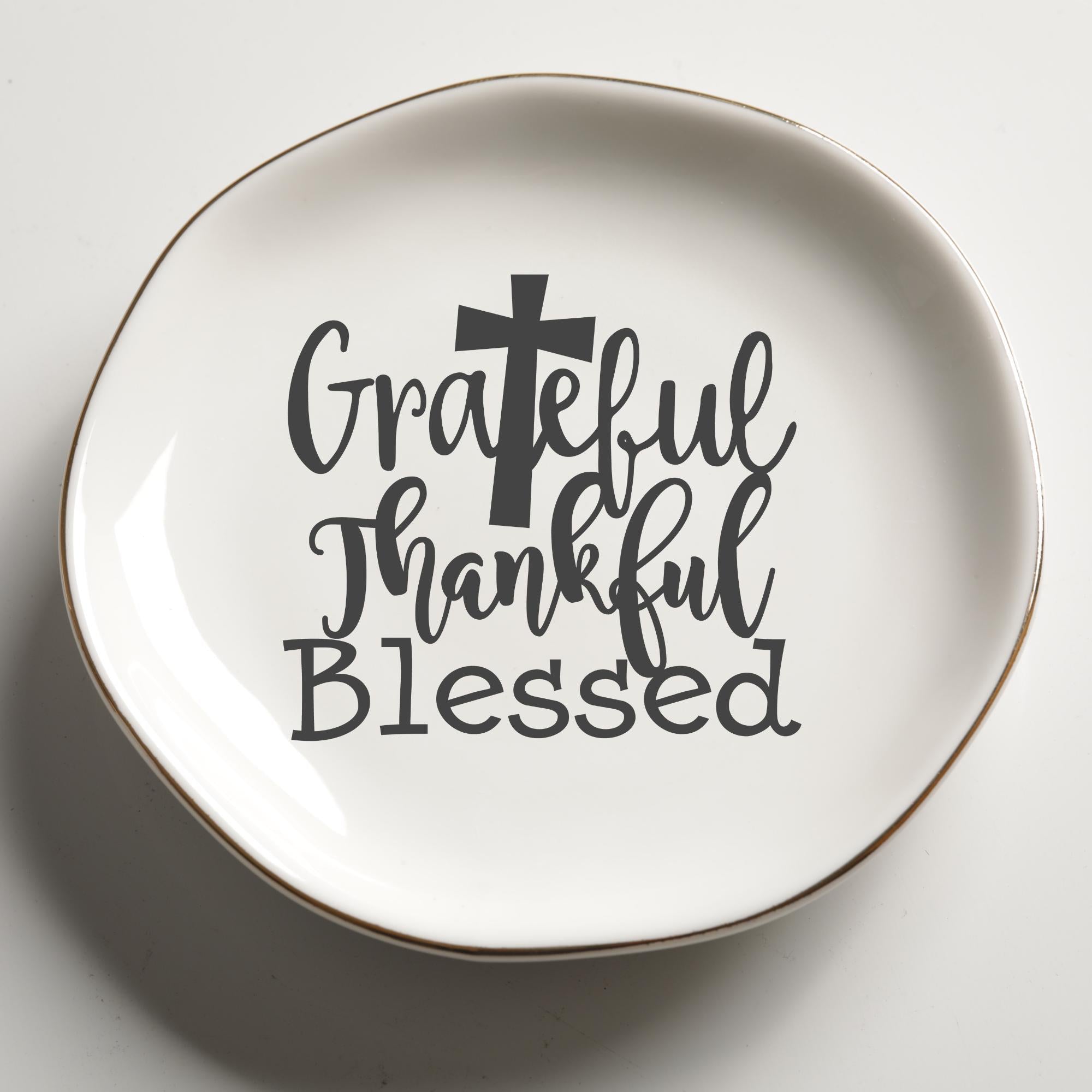 Grateful Thankful Blessed Ring Dish, Christian Trinket Dish Set, Jewelry Holder for Rings Earrings Faith Gift