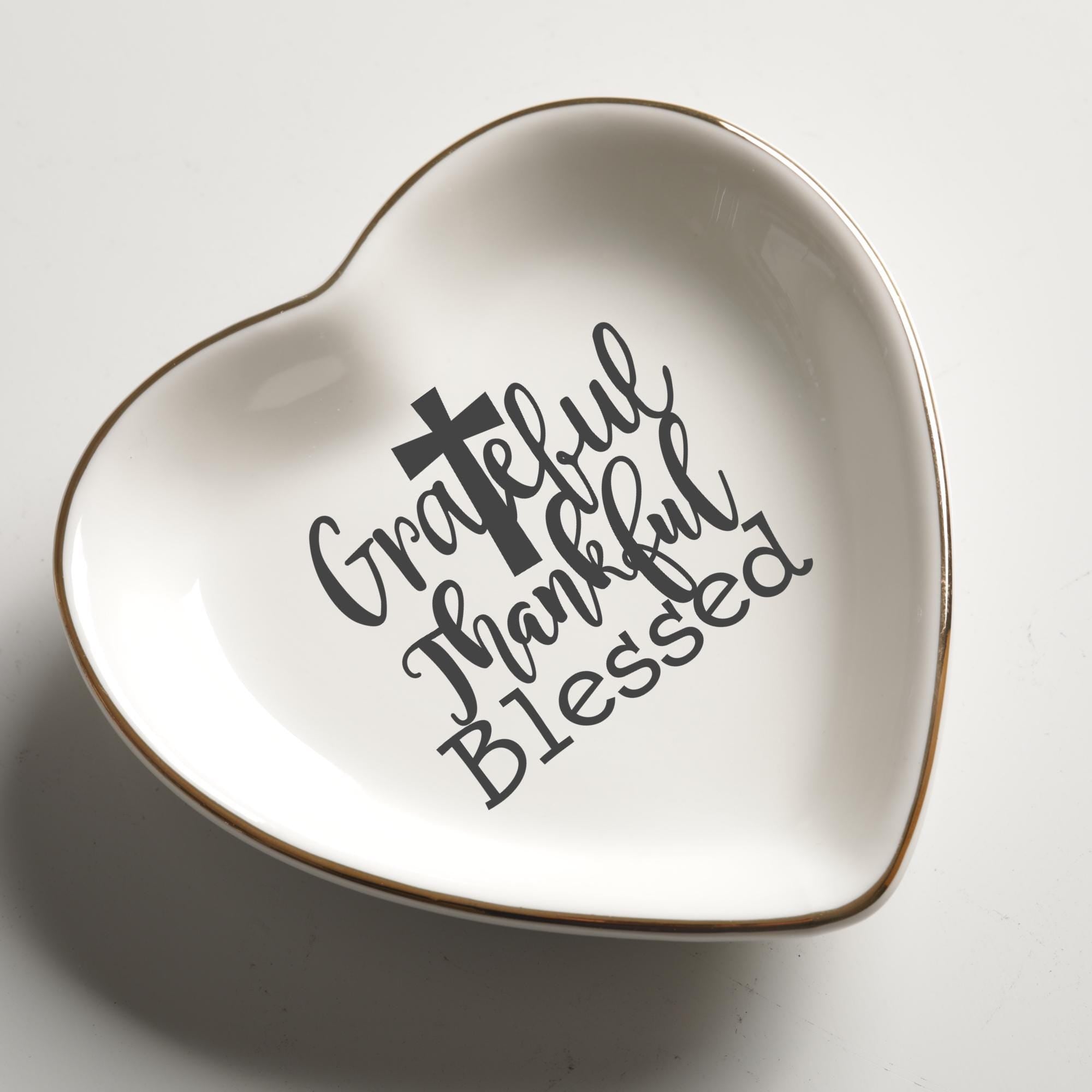 Grateful Thankful Blessed Ring Dish, Christian Trinket Dish Set, Jewelry Holder for Rings Earrings Faith Gift