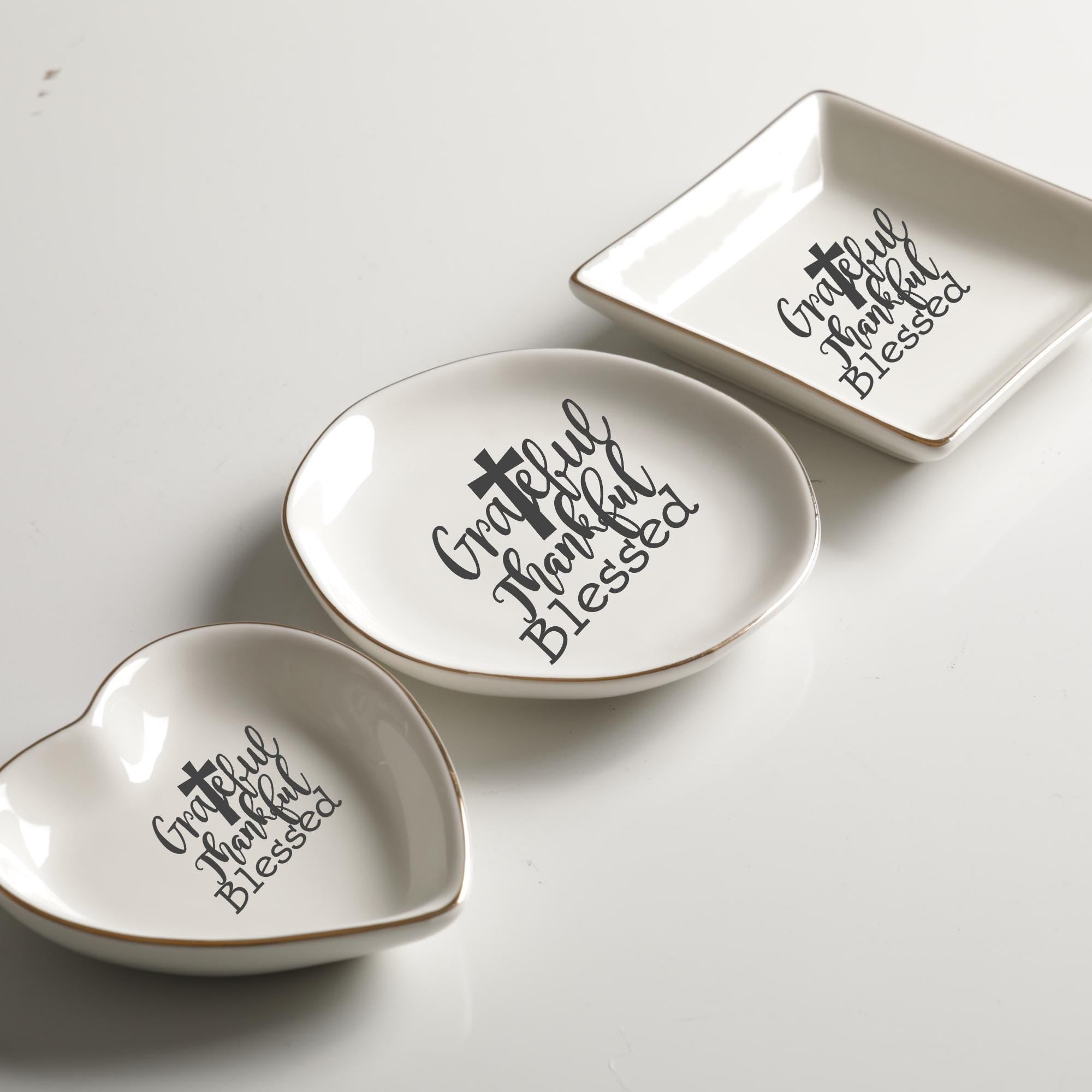 Grateful Thankful Blessed Ring Dish, Christian Trinket Dish Set, Jewelry Holder for Rings Earrings Faith Gift