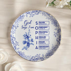 God Says I Am Name Letter In Bible Toile De Jouy Style, Personalized Christian Jewelry Dish: Toile De Jouy Ceramic Ring Holder